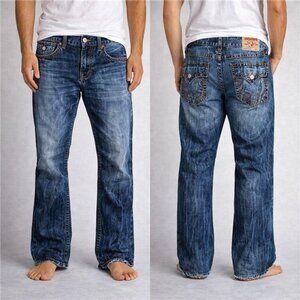 True Religion Men’s World Tour Straight Big T Marbled Wash Jeans 33 X 33 Vtg.